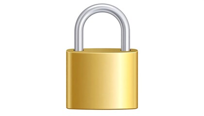 Naklejka premium Shiny gold padlock with silver shackle isolated against a white background
