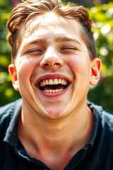 Teenager with Acne Laughing in Natural Sunlight