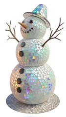 Snowman made of holographic shards with a transparent background