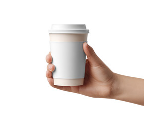 Hand holding a disposable coffee cup