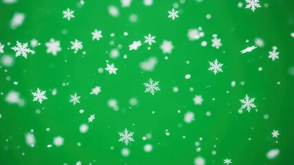 Falling snowflakes on a vibrant green background, creating a festive winter holiday atmosphere, perfect for christmas and new year celebrations - Powered by Adobe
