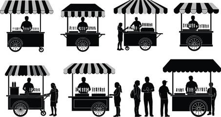 Vector set of silhouettes of people and heavy transport and construction vehicle icons for industry design