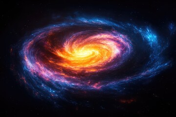 A dazzling spiral galaxy, swirling with brilliant orange, red, and blue nebulae, illuminating the cosmic expanse with breathtaking beauty.