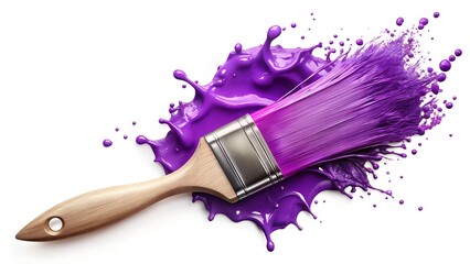 realistic wide brush with purple paint stroke isolated on white background