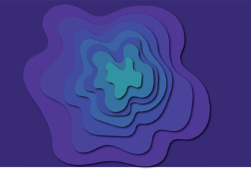 Abstract paper cut background with blue and purple wavy shapes and layers