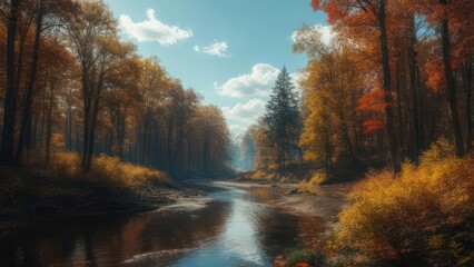 Obraz premium Autumnal forest river scene