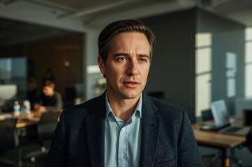 Thoughtful Mature Businessman Portrait in a Modern Office