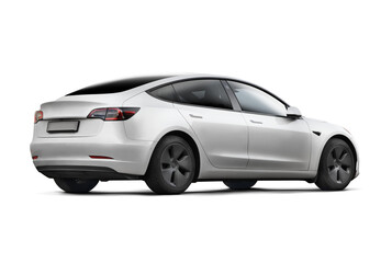 Obraz premium Rear and right side view of a white modern electric car captured on a transparent background
