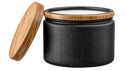 Dark ceramic jar with light-colored lid