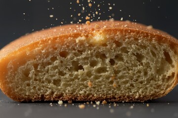 Extreme macro of moist cake crumbs and smooth frosting.