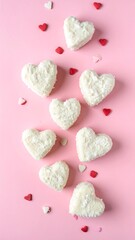 Heart-shaped coconut treats on pink