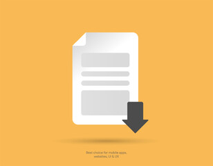 3d download icon button. Folder icon. Upload icon. Down arrow bottom side symbol. Click here button. Save cloud icon push button for UI UX, website, mobile application.