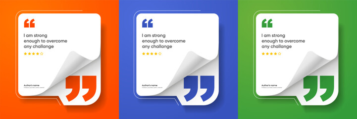 3D bubble testimonial banner, quote, infographic. Social media post template designs for quotes. Empty speech bubbles, quote bubbles and text box. Vector Illustration EPS10.