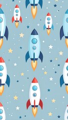 Cute rocket pattern on light blue background