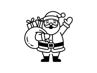 Vector art of cheerful santa claus holding a sack full of christmas gifts