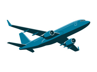 Vector art of blue airplane flying in the sky, a symbol of travel and freedom