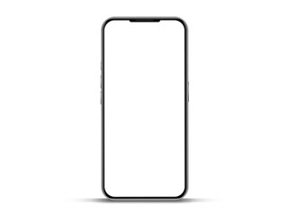 Realistic smartphone mockup. Mobile phone vector with isolated on white background. Device front view. 3D mobile phone with shadow. Realistic, high quality smart phone mockup for ui ux presentation.