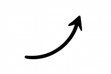 Black curved arrow icon trending upwards, symbolizing business growth, economic increase, and positive direction