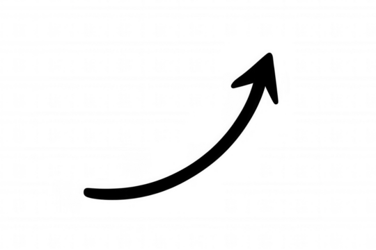 Black curved arrow icon trending upwards, symbolizing business growth, economic increase, and positive direction