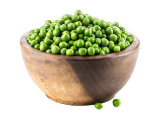 Fresh green peas in wooden bowl isolated on white background isolated on a transparent background