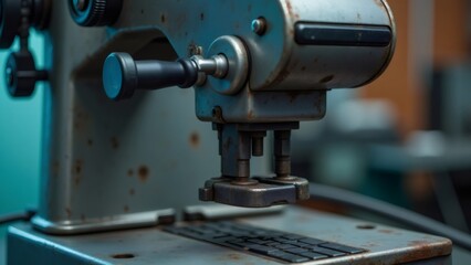 Fototapeta premium Close-up of an Antique Metal Stamping Machine in a Workshop, Vintage 