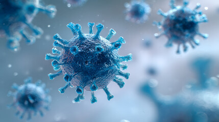 Close-up of virus particles in a digital illustration