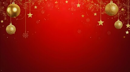 Luxury Red Christmas Background with Golden Baubles and Snowflakes - Festive Holiday Card with Copy Space