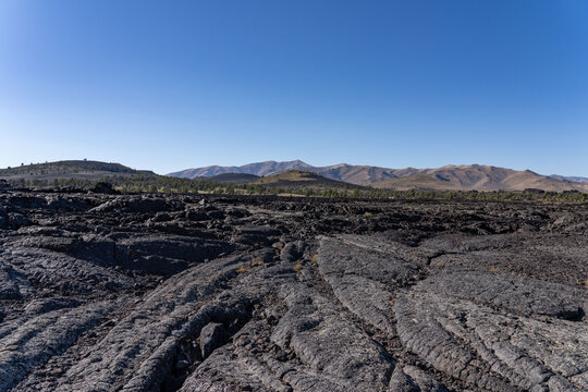 Basalt Lava Flows. Caves Trail, Craters of the Moon National Monument & Preserve. Volcanic Field. Idaho's eastern Snake River Plain.  - Powered by Adobe