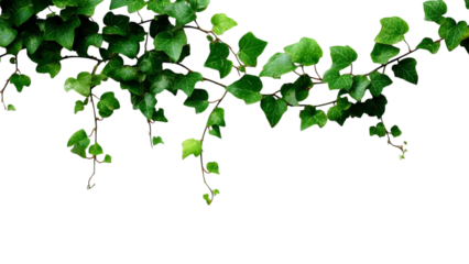 PNG of A lush green ivy vine drapes elegantly, showcasing rich leaves with vibrant hues against a clear background.