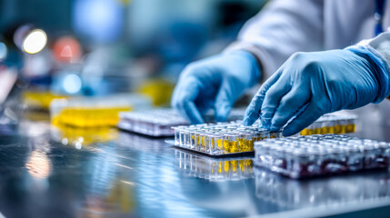 Laboratory technician handling test samples in a science lab