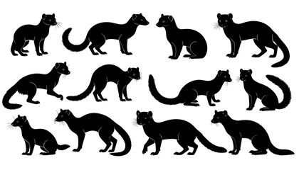 Silhouette collection of twelve black sleek animals in various poses