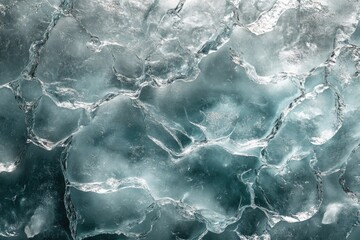 Obraz premium An abstract close-up reveals the stunning intricate textures of glacial ice, showcasing its crystalline structure, fissures, and captivating cool blue-green hues.