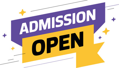 Vector art of admission is open banner the banner is purple and yellow with stars and the text admission open