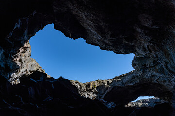 Lava tube. Indian Tunnel. Basalt Lava Flows. Caves Trail, Craters of the Moon National Monument & Preserve. Volcanic Field. Idaho's eastern Snake River Plain.