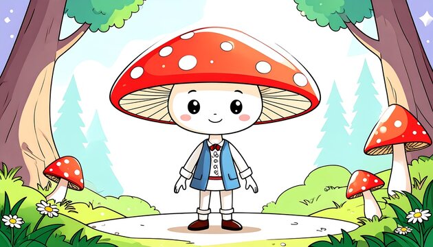 Cute mushroom child in forest