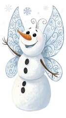 Snowman with snowflake wings and a transparent background