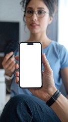 Woman holding phone display