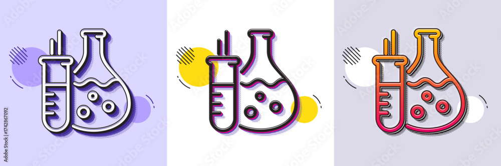 Wall mural chemistry flask line icon. halftone dotted pattern. gradient icon with grain shadow. laboratory tube