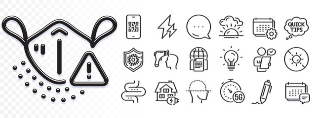 Signature, Medical mask and Face scanning line icons for web app. Glare of light effect. Message icon. Pack of Intestine, Internet documents, Energy pictogram icons. Vector