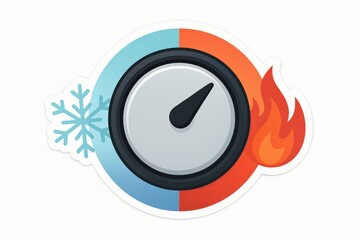 Visual representation of a temperature gauge featuring bold contrasting colors, illustrating extreme heat and cold, conveying a balance between fiery energy and icy coolness, dynamic visual
