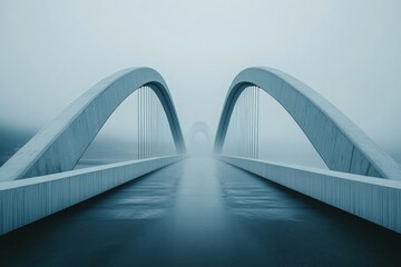 Fototapeta premium Modern arched bridge in misty landscape