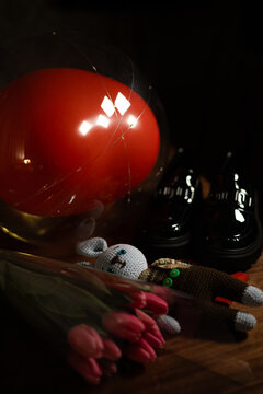 Romantic Gift Arrangement with Flowers, Toy, and Shoes 