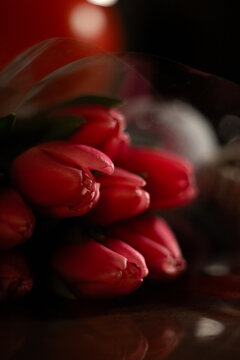 Pink Tulips Bouquet with Soft Blurred Background
