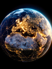 Illuminated earth showcasing interconnected global network at night