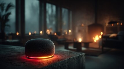 Smart AI Voice Assistant in the Dark with Atmospheric Lighting – Futuristic Smart Home Technology