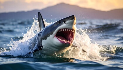 Predatory marine animal breaching the ocean surface dramatically