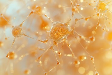 Abstract 3D rendering of interconnected brain neurons, glowing golden-orange, representing complex neural activity and biological systems.