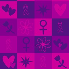 Obraz premium Breast cancer month seamless pink ribbon day mammogram pattern for medical accessories and medicine textiles