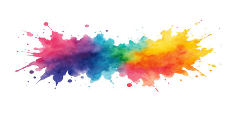 Bright, colorful paint splashes and soft rainbow feathers form an abstract, vibrant art pattern against a white background. vector watercolor illustration.