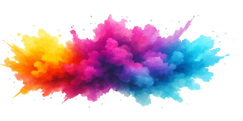 Bright, colorful paint splashes and soft rainbow feathers form an abstract, vibrant art pattern against a white background. vector watercolor illustration.